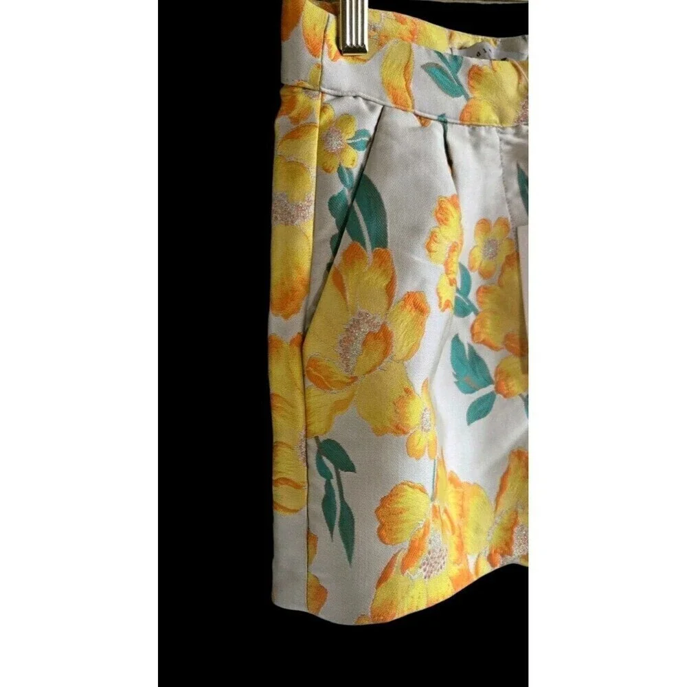 Endless Rose Satin Floral Brocade Shorts Size XS Cream Yellow Lined NWT